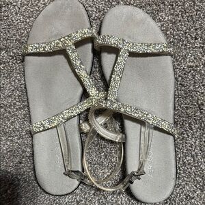 AEROSOLES Silver Sandals with Sparkly T-Bar Design